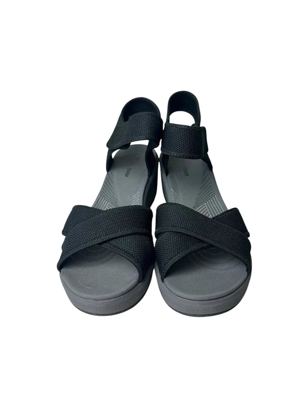 Clarks NWOB CloudStepper Cali Skye Black Size 11 Strappy Wedge Sandals